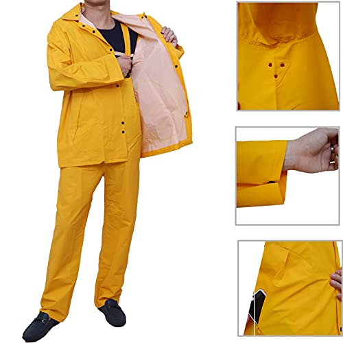 RainRider Commercial Rain Suit for Men Hi-Vis Leathercraft Heavy Duty Rain Wear Waterproof Jacket with Bib Pants Overall3