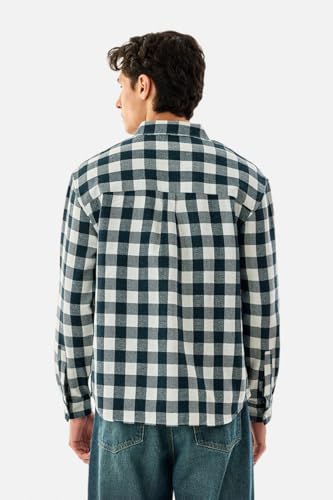 Image of SNITCH Men Shirt | Relaxed Fit Checkered Overshirt with Full Sleeve & Point Collar | Premium Cotton Blend Herringbone Weave Plaid Pattern Overshirt for Casual Layering & Style