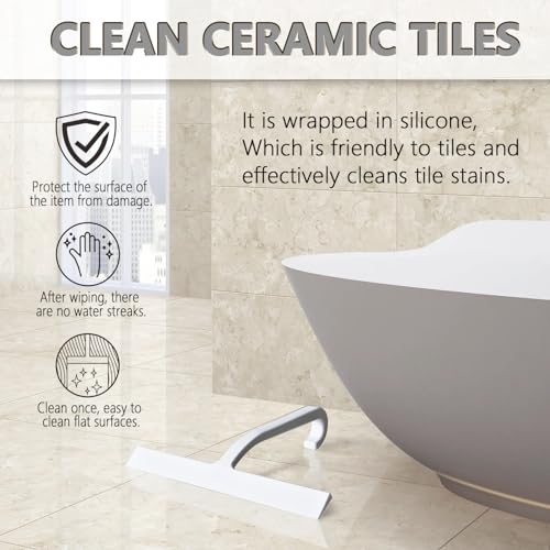 Image of Shower Squeegee for Glass Doors - 10 inch Silicone Squeegee with Built-in Hook, One-Piece Seamless Design, Streak-Free & No-Scratch Window Cleaner for Bathroom, Mirrors & Tiles (White)