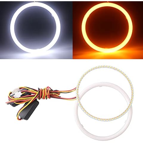 Qasim 1-Pair 120MM White+Amber Switchback 144SMD 4014 LED Halo Ring Angel Eyes Fog Warning Lights 12V Cover