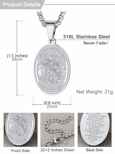 Image of U7 Saint Michael Necklace for Men,Stainless Steel /18K Gold Plated St Michael Archangel /Saint Benedict /Saint Christopher Pendant Amulet Necklace for Men Women