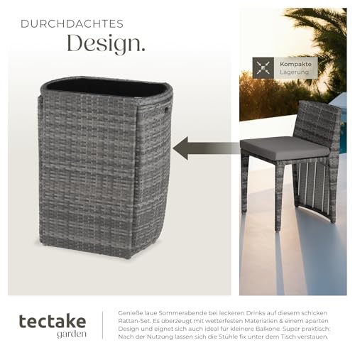 tectake® Poly Rattan Bistroset mit Aluminium Gestell, platzsparend zusammenschiebbar, Gartenmöbel Set mit 2 Stühlen & Tisch, Outdoor Möbel… – Ansicht 4