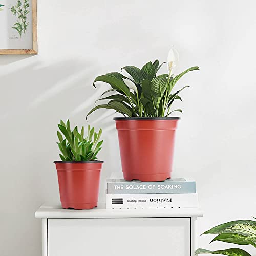 Image of 6 Inch Nursery Pots, 25 Packs Variety Plastic Flexible Pots with Drainage Hole, Plant Containers for Seedlings, Succulents, Transplanting(Red & Black - Round)