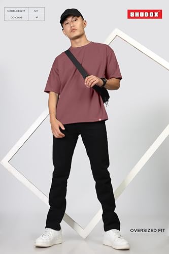 Image of SHODOX Men Oversized T Shirt Solid Dotted Design | Round Neck Loose Fit Drop Shoulder Casual T-Shirt for Men