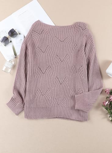 Image of Dokotoo Womens Sweaters 2026 Crewneck Cute Elegant Soft Long Sleeve Hollow Cable Knit Pullover Tops