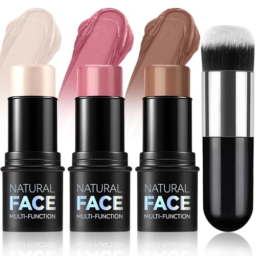 3 Piezas Varita de belleza de Contorno, Iluminadores de Maquillaje, Bronzer Highlighter Blush Contour Stick, Larga Duración Contouring Highlighter Barra, Resistente Al Agua Juego de Maquillaje Facial