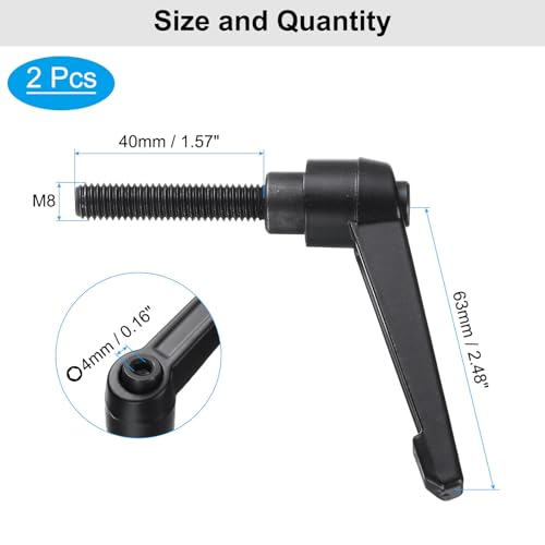 Image of uxcell 4pcs Clamping Lever Adjustable Handle Set Metric M8 x 40mm Male & M8 Female Thread Level Handles Hand Stud Knobs Quick Release Black for Lathe Machinery