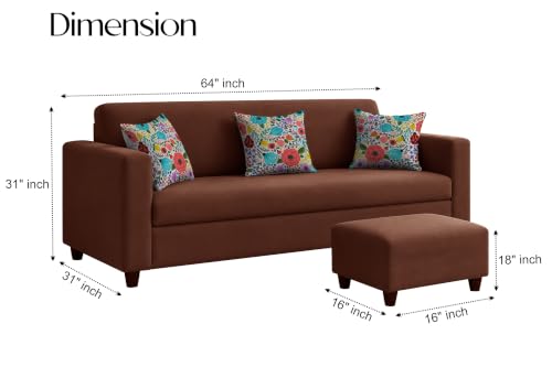 Image of Rosebell 3 Seater Sofa with Ottoman | Living Room Couch | with Printed Cushions | Sofa for Home, Apartment & Office-Brown Color