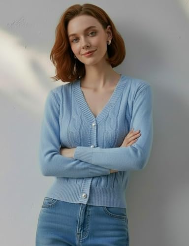 Image of Women's Casual Slim Fit Cardigan Sweaters Long Sleeve Button Down Lightweight Waist Length