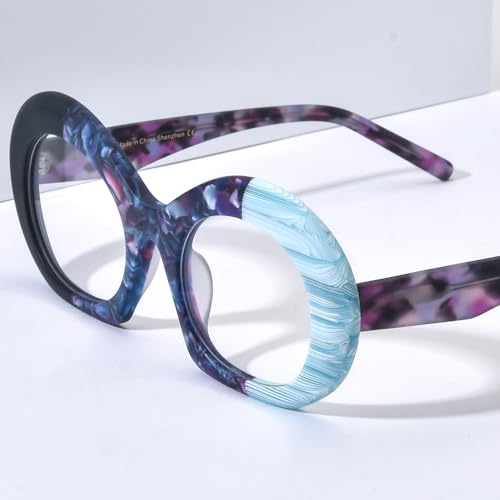 Image of HEPIDEM Multicolor Acetate Glasses Frame Women,Oversize Round Optical Eyeglasses 9345
