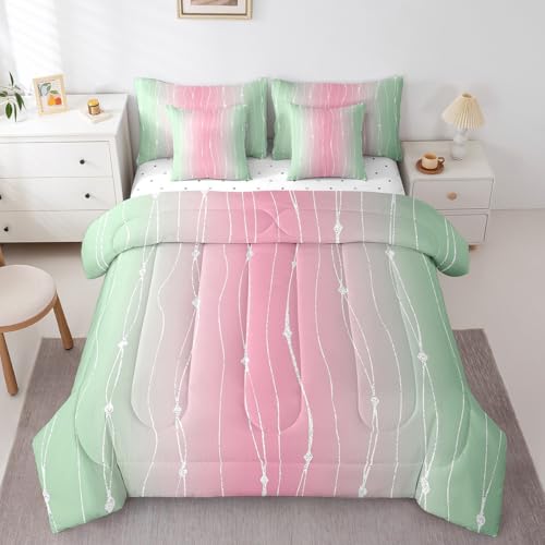 Sage Green and Pink Full Comforter Set 7-Piece Girls Women