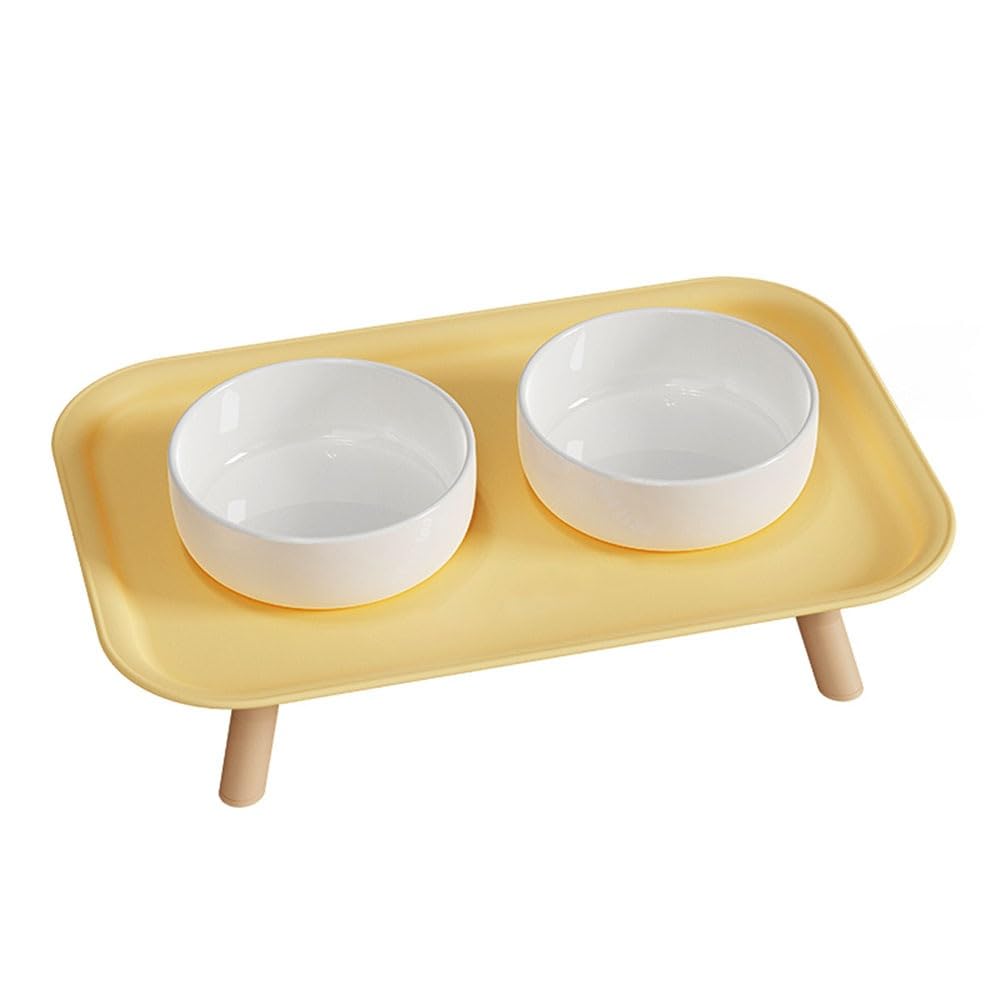Comedero Elevado para Mascotas con Tazón De Cerámica Extraíble Diseño Que Ahorra Espacio Ideal para Apartamentos Pequeños(Yellow)