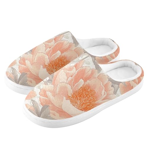 JUNZAN Cartoon Peonies Neutral Mens Cotton Slipper Winter Memory Foam Bedroom Slippers for Indoor Birthday Presents 6-74