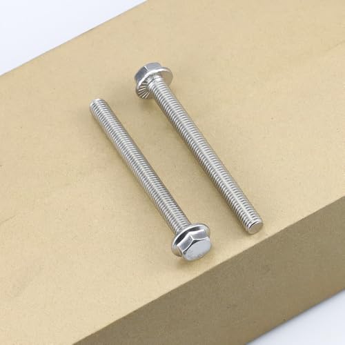 Image of M10-1.5 x 130mm (6 pcs) Flanged Hex Bolts, 304 Stainless Steel 18 /8, Large Washer Head Automotive Screws for Car Parts & Machinery Replacement