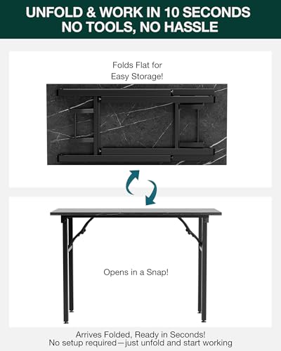 Image of Frylr Small Folding Computer Desk - Portable 44.3 Inch Foldable Laptop Table, Collapsible and Compact for Easy and Fast Setup, Lightweight for Small Spaces, Home Craft and Study Use, Marble Greige