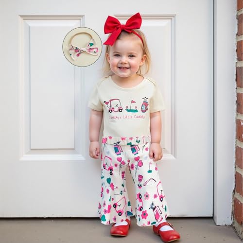 Newborn Baby Girl Golf Outfit Daddy's Little Caddy Onesie Romper Golf Cart Flare Pants Set 3Pcs Summer Clothes2