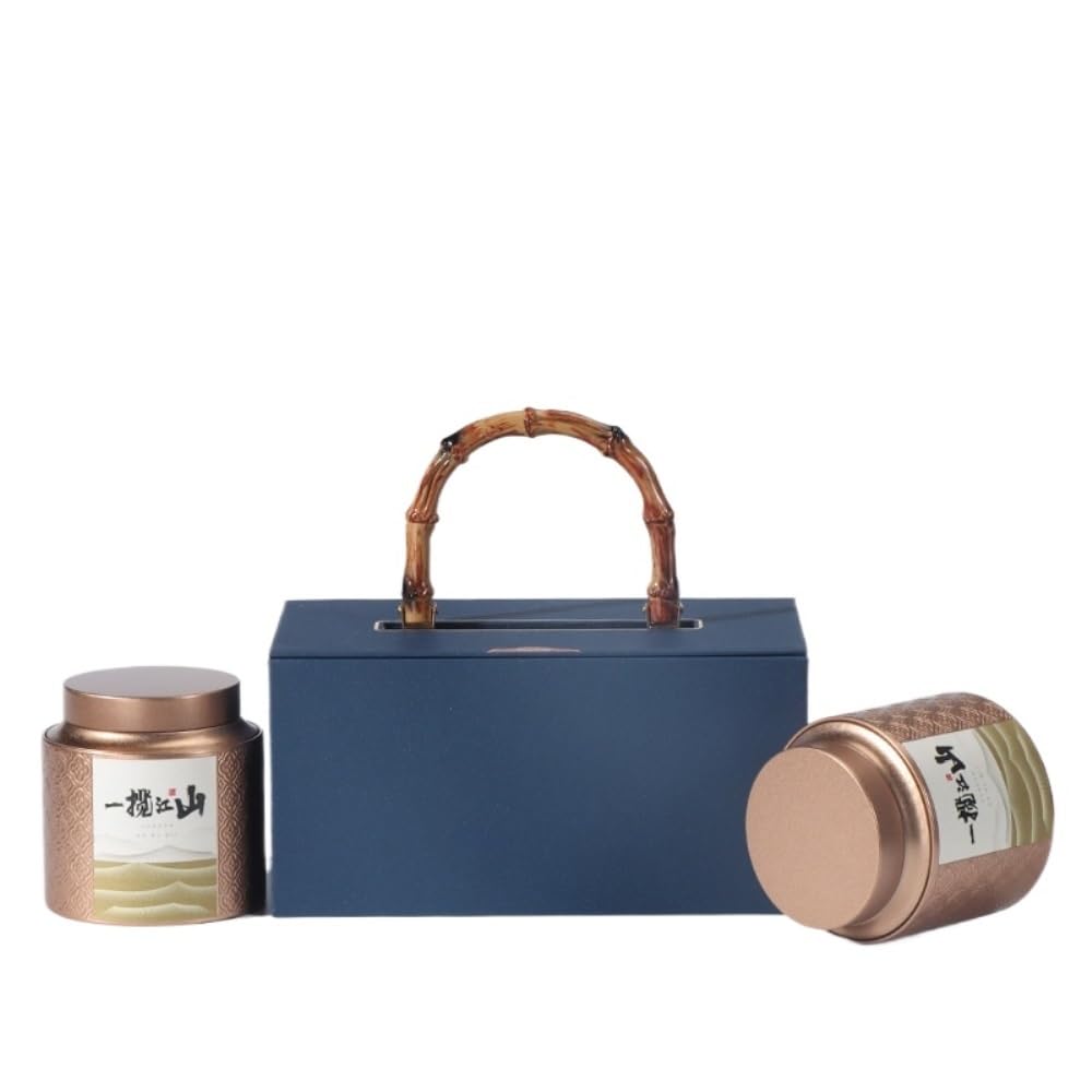 Botes Cocina Almacenaje Lata de Almacenamiento té Suelto, Lata Redonda, vacía, Cocina, Juego Chino, Caja Regalo Tres latas(C,Double Can)