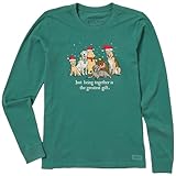 Life is Good Women's Standard Winnie & Dogs Being Together is The Greatest Gift Long Sleeve Crusher Tee, Spruce Green