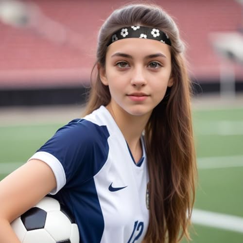 4 Pieces Girls Soccer Headbands Non-Slip Soccer Headband Adjustable No Slip Sport Head Band for Kids Football Hairband Elastic No Slip Sport Head Band for Kids (Black, White)4