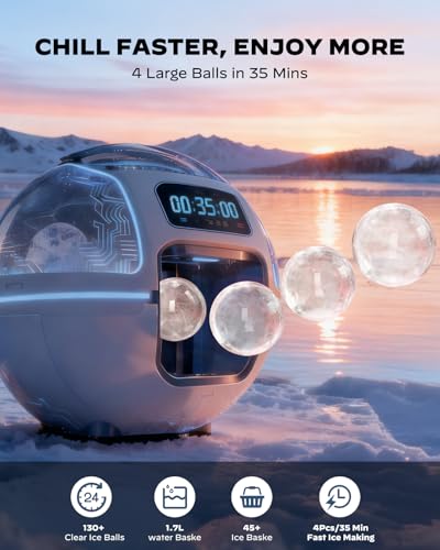Image of Silonn 2 inch Sphere Clear Ice Maker Countertop, Slow-Melting Crystal Ice Balls for Whiskey, 4 Pcs in 35 Mins / 144 Pcs /Day, Rapid Sphere Technology, One-Click Self-Cleaning, Ideal for Bourbon