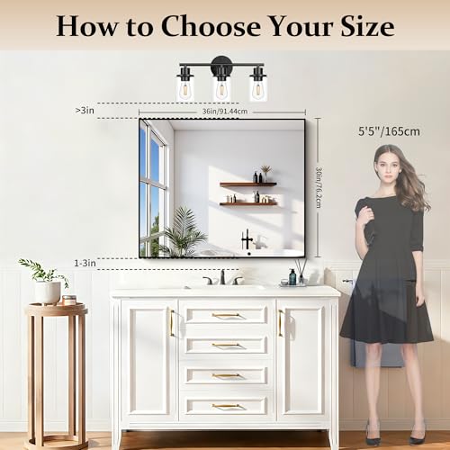 Image of COFENY Black Bathroom Mirror for Wall, 30x36 Inch Rectangle With Metal Frame, Modern Vanity for Bathroom Living Room, Entryway Hangs Horizontal or Vertical