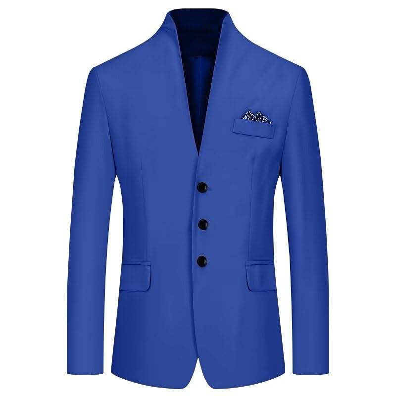 Men's Stand Collar Chinese Tunic Blazer Casual Slim Fit Blazer Front Button Jacket