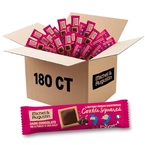 Image of Michel et Augustin Cookies Individually Wrapped Snacks, Dark Chocolate & Sea Salt Shortbread Cookie Bars, Bulk Snacks, 180 French Butter Cookies