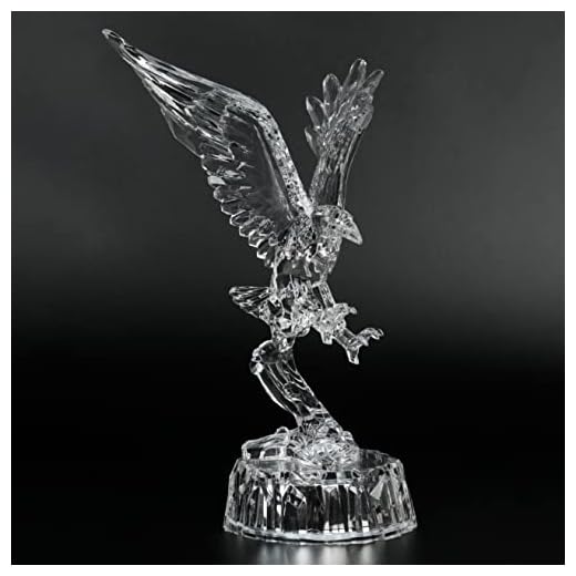 BEGORGEO Acrylic American Bald Eagle Figurine Glass Collection Ornament Statue LED Light Animal Collectible Table Decor Home Decor 10.6''H