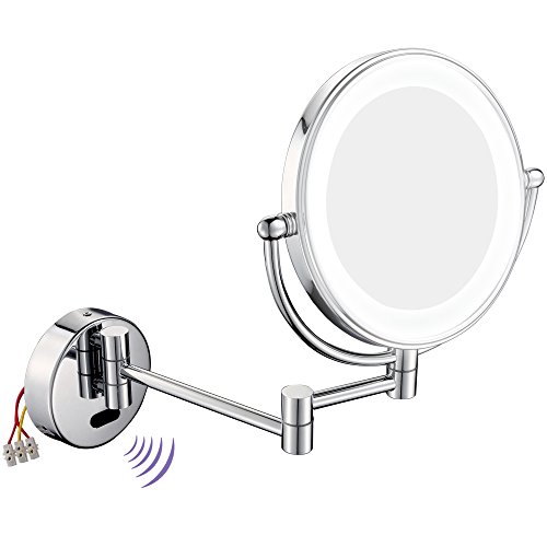 GuRun 8 inches Wall Mount Sensor-Activated Lighted Vanity Mirror,7x Magnification,Chrome Finish M1803D (8 inch,7 hardwired)