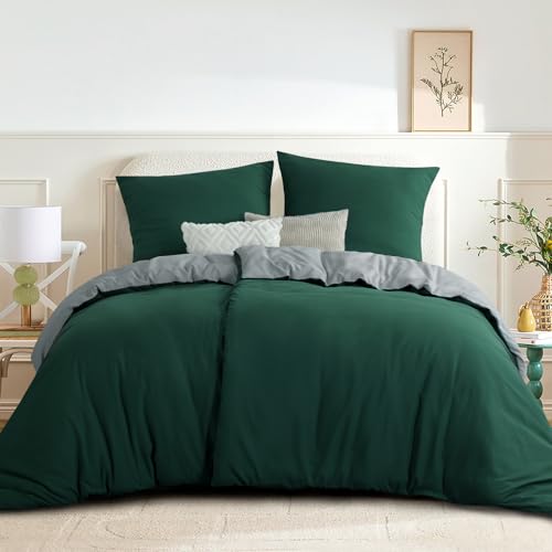 RUIKASI Bettwäsche 135x200 Grün Grau 4teilig - Wendebettwäsche Bettbezug 135 x 200 mit Reißverschluss, Oeko-TEX Mikrofaser Bettwäsche Sets, Weich und Bügelfrei