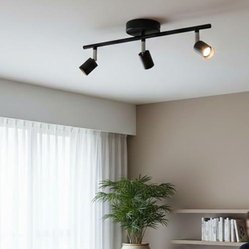 Image of NOUVO Modern Black 3-Light Track Lighting Fixture, Adjustable Die Cast Metal Ceiling Spotlight Bar, GU10 Base, Ideal for Ceiling Lights, Kitchen Lights, Lights for Living Room (Bulbs Not Included)
