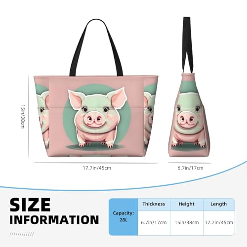 Cute Long Ear Pig Large Capacity Foldable Tote Bag Women Beach Tote Bag Handbag Gym Bag Travel Shopping Bag4