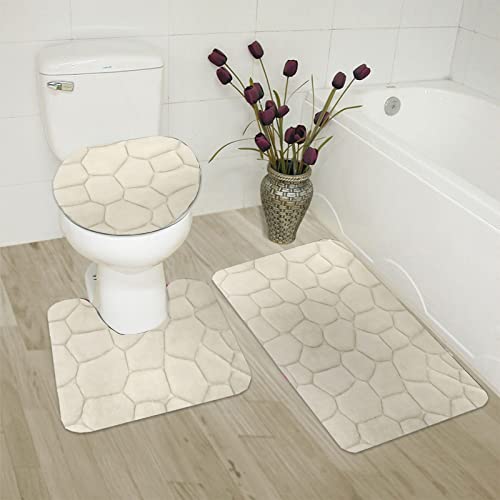 Momolaa Toilettendeckelbezug Blau 3-teiliges Badvorleger-Set aus Rock-Memory-Schaum, Flanell-Prägematte, WC-Deckelbezug 19 Badezimmerteppich (A, B) – Bild 5