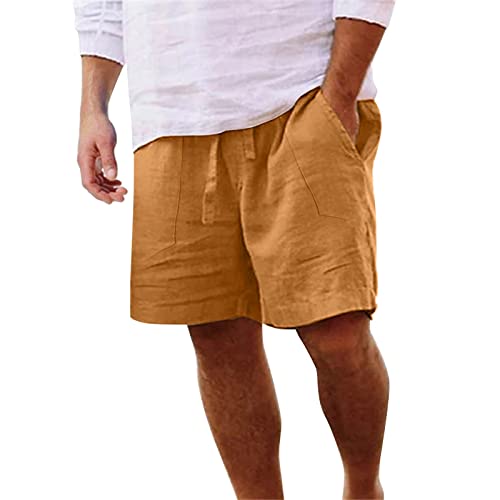 Pantalones Cortos Hombre Lino Verano Trabajo Running Shorts Tallas Grandes Suelto Vestir Colores Sólidos Montaña Ropa Hombre