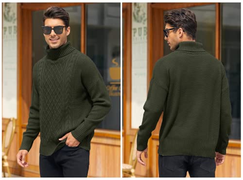 Runcati Mens Turtleneck Sweater Cable Knitted Pullover Slim Fit Long Sleeve Chunky Casual Winter Thermal Twisted Sweaters3