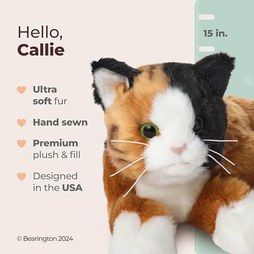 Image of Bearington Callie Stuffed Cat Animal - 15 inch Realistic Calico Cat Plushies - Kitty Stuffed Animal with Soft Fur and Lifelike Details - Adorable, Cuddly Kitten Plush Gift for Kids and Toddlers