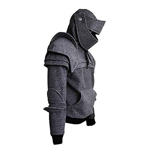 GEMSeven Hombres Cosplay Medieval Vintage Soldado Caballero Máscara Suéter Armadura Chaqueta de la Rodilla Sudaderas con Capucha de Invierno