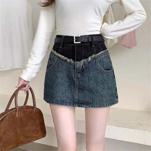 Women's High Waist Slimming Short Skirt Summer Splicing Contrasting Denim Skirt2