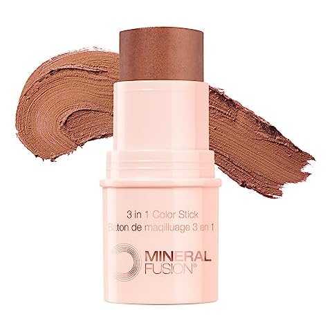 Mineral Fusion 3-in-1 Color Stick, Instant Color Pop and Blush for Cheeks, Creamy Lightweight Formula, Multi-Use Eye, Face, and Lip Makeup, Magnetic Cover