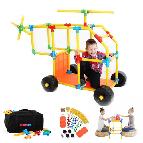 Tubelox Deluxe STEM Building Toy Set & Storage Bag | 220 Piece Life-Size Construction Kit for Kids | Portable PVC Pipe Blocks for Forts, Vehicles & Creative Play | Durable Indoor/Outdoor Toy | Ages 3+