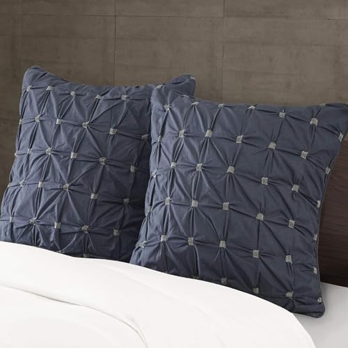 Image of INK+IVY 100% Cotton Single Euro Sham - European Square Decorative Pillow Cover, Hidden Zipper Closure (Pillow Insert NOT Included), Jane, Bow-Tie Navy 26 inchx26