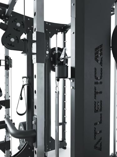 Atletica-Dual-Multipresse-Doppelseitige-Smith-Maschine-Kraftstation-mit-Steckgewichten-Studio-Qualitaet-472kg-Eigengewicht-Training-zu-zweit