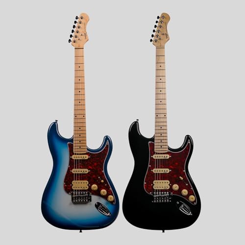 Image of SEST250 HSS Electric Guitar | Stratocaster Style Guitar with Basswood Body,5-Way Pickup Switch, Vintage Tremolo Bridge | Beginner Electric Guitar Kit | Included Padded Gig Bag (Black)