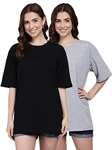Image of FUNDAY FASHION Women Cotton Half Sleeve Oversized T-Shirt (Pack of 2)