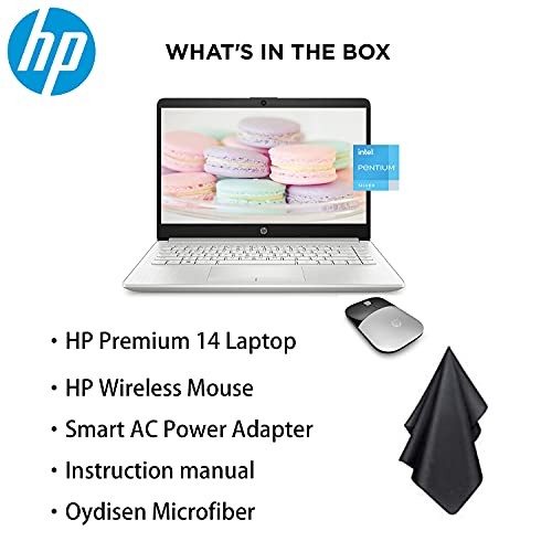 Image of HP Premium Laptop, 14 inch HD Display, Intel Pentium Quad-Core Processor, 8GB RAM, 128GB SSD, Webcam, HDMI, Bluetooth, Wi-Fi, Windows 10 + One Year Office 365 Wireless Mouse Bundle