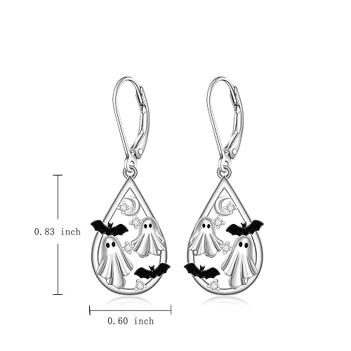 Halloween Earrings Bat Ghost Earrings for Women Sterling Silver Spooky Halloween Ghost Dangle Drop Bat Moon Earring Horror Holiday Jewelry Thanksgiving Gifts2