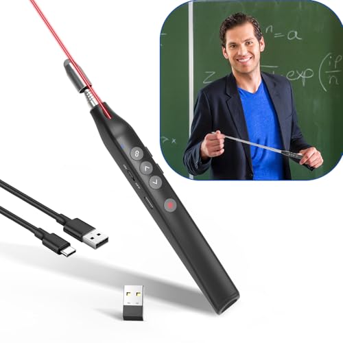Presentation Clicker Telescopic Pointer: Powerpoint Remote Wireless Presenter Red Laser Stylus Pen for Touch Screen, Google Slide Smart Board Retractable Stick for Mac Computer (Rechargeable)