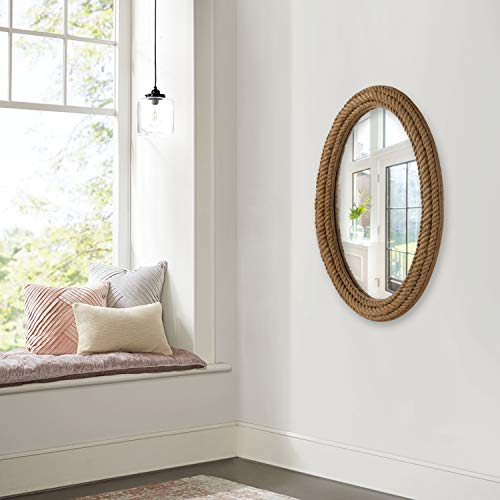 FUIN 28 x 40 Inches Oval Wall Mirror with Jute Rope Frame for Nautical Coastal Beach Decor - Image 6