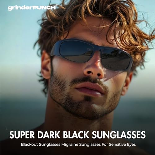grinderPUNCH Super Dark CAT 4 Sunglasses Polarized Blackout Lenses for Light Sensitivity & Migraine Relief Wrap Around Darkest Sunglasses - Matte/Black Superdark by grinderPUNCH - Image 3