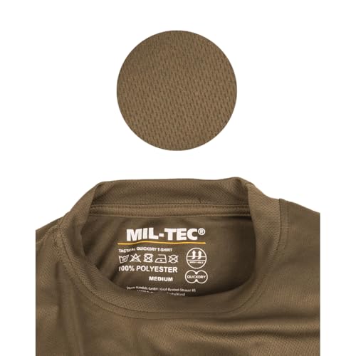 Mil-Tec Tactical Quick Dry T‑Shirt Herren • Taktisches Kurzarm-Shirt • Atmungsaktives & schnelltrocknendes Basic T-Shirt • Ideal als Sportshirt, Wandershirt, Arbeitsshirt • Oliv, L